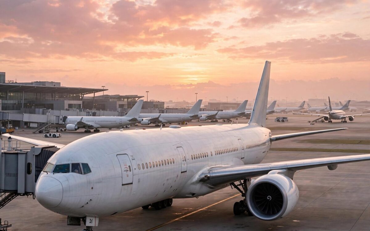 Airplanes lined up at an airport representing airline rankings