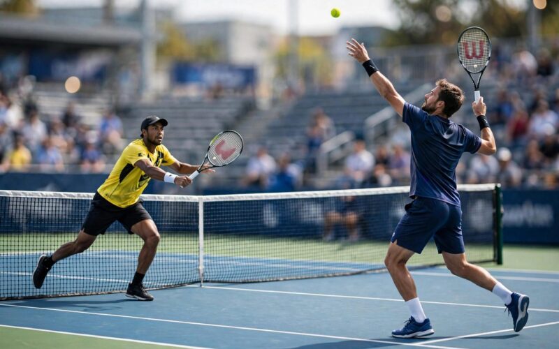 Tennis doubles pair in action at the Asian Games