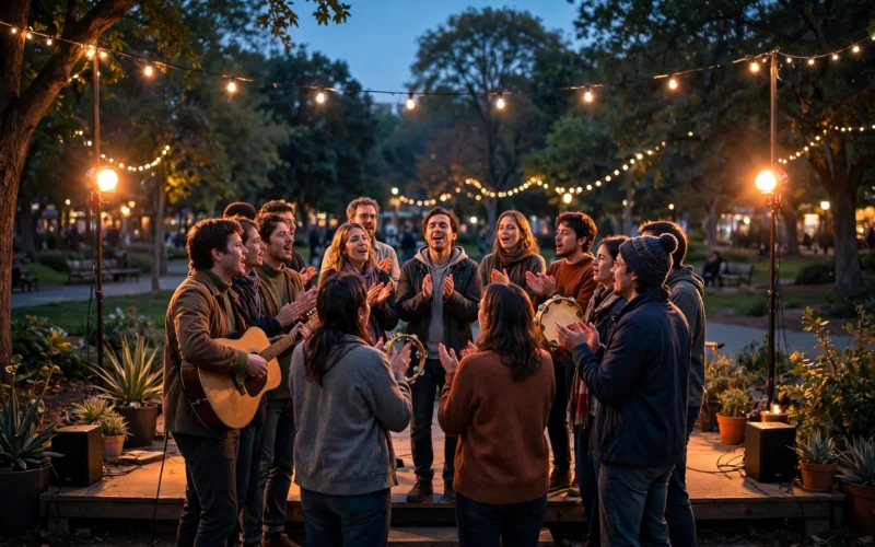 A devotional music gathering in a Delhi park