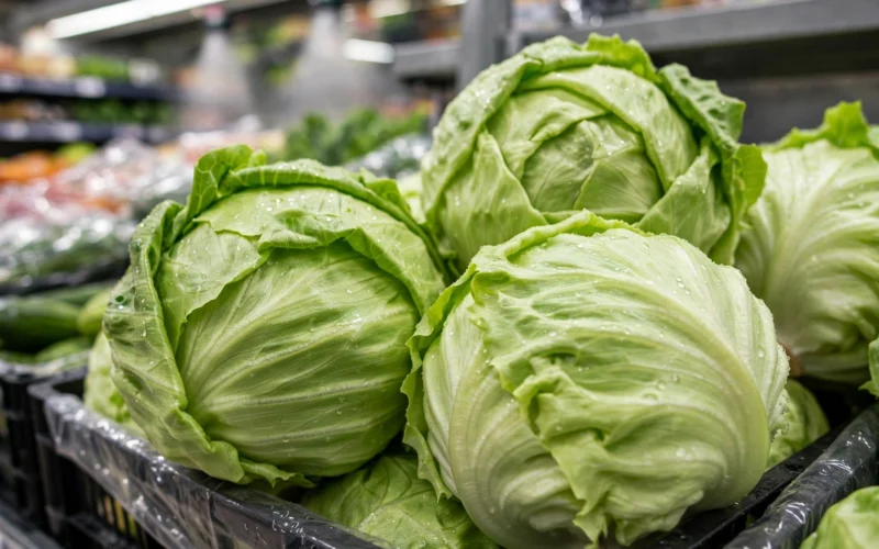 Iceberg lettuce in a grocery produce section