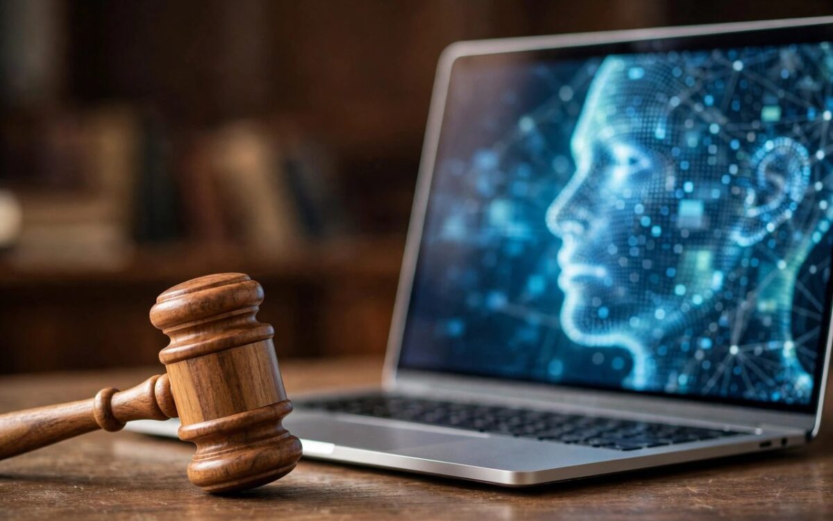 Gavel beside a laptop symbolising an AI identity dispute