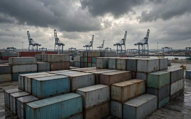 Shipping containers at a port