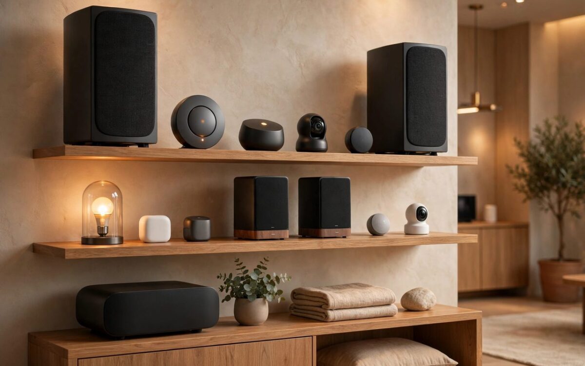 Premium home audio speakers on display