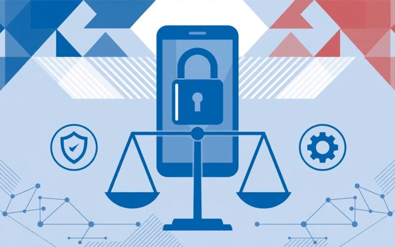 Editorial illustration of a smartphone with parental controls and a French flag motif