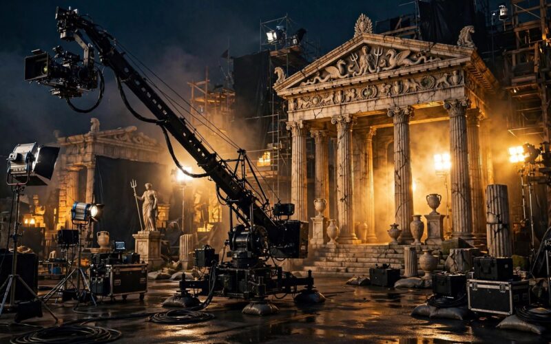 Film set with mythological-style set pieces representing Hanuman Ansh 2