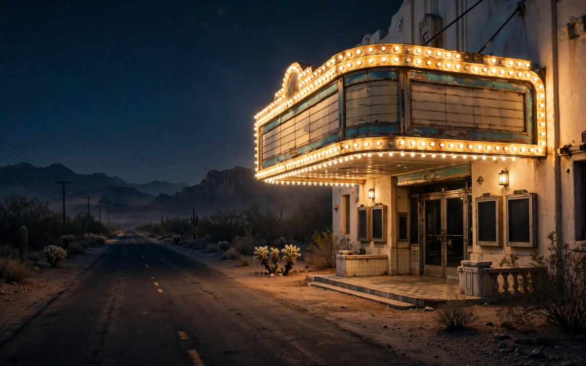 Movie theater marquee celebrating Coyote vs Acme box office success