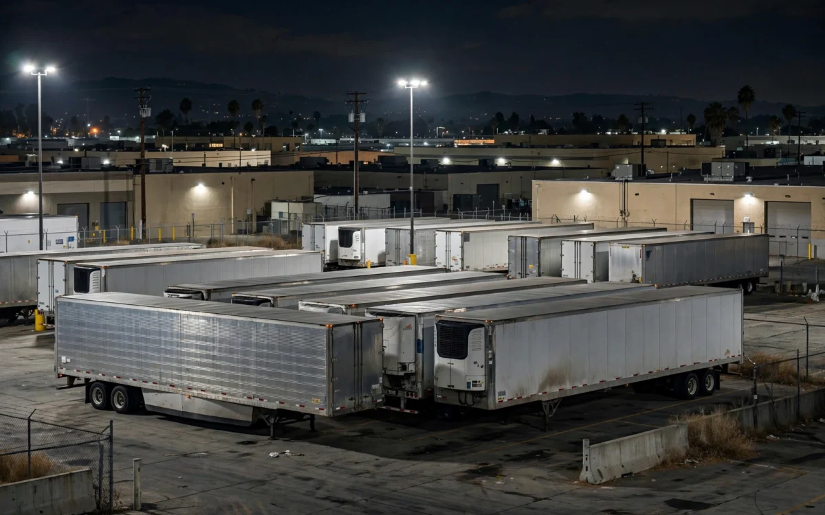 Truck trailers in a California industrial lot where the Nvidia sand heist occurred
