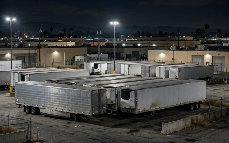 Truck trailers in a California industrial lot where the Nvidia sand heist occurred
