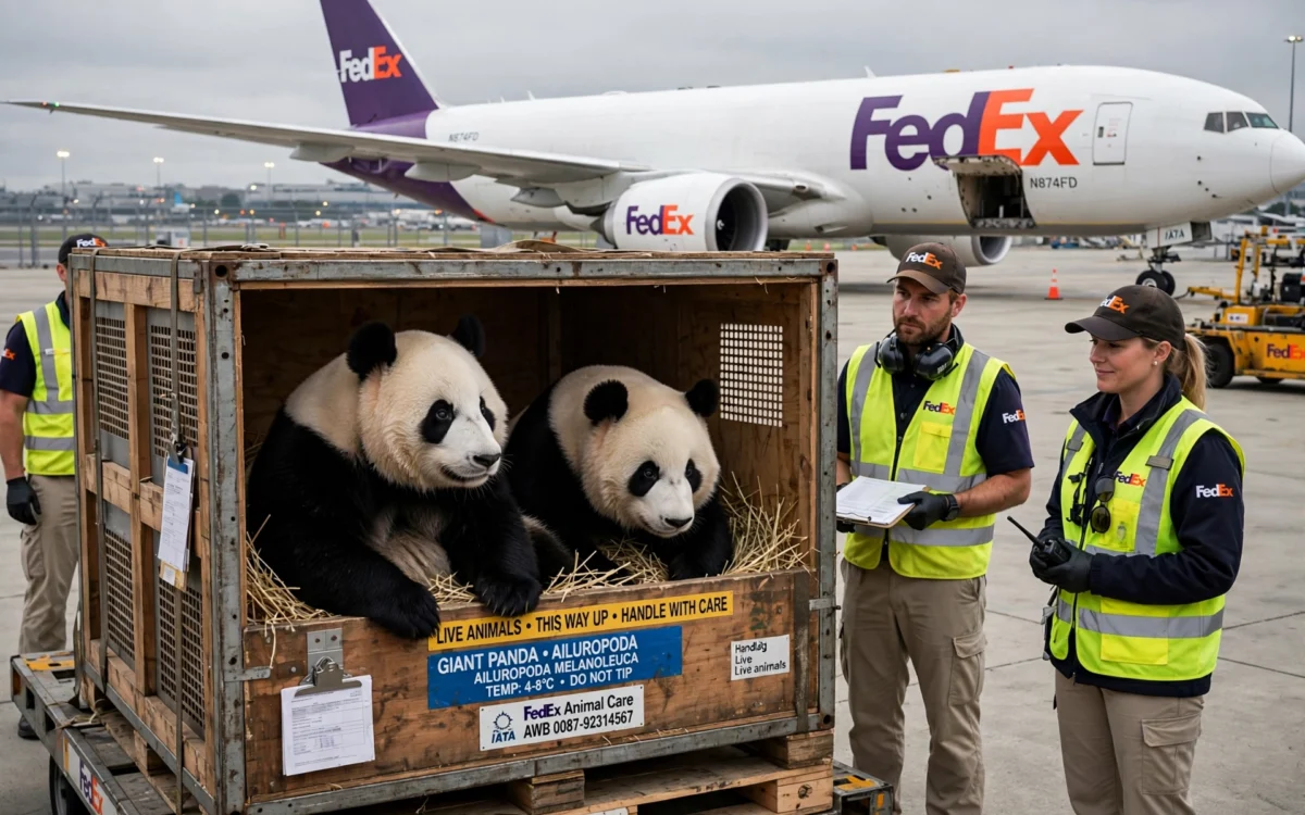 Giant pandas Ping Ping and Fu Shuang arriving at Atlanta airport