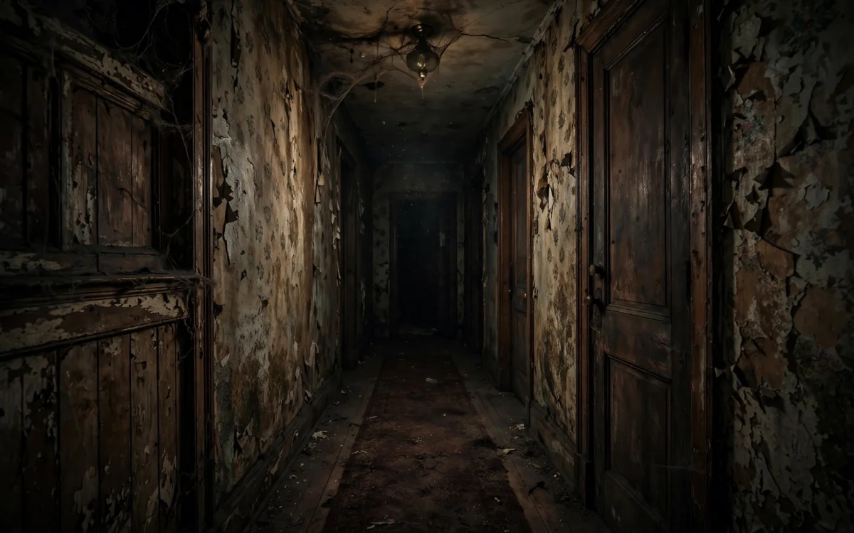 Dark hallway in an old house, horror film atmosphere