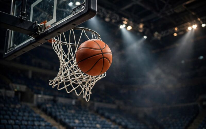 Basketball player shooting under the basket during a professional women's basketball game