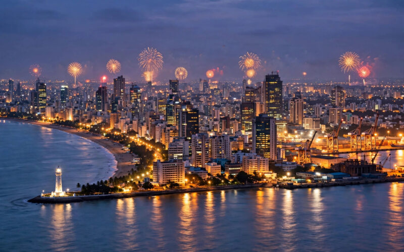Fireworks light up the Chennai skyline at dusk as the city prepares for Diwali.