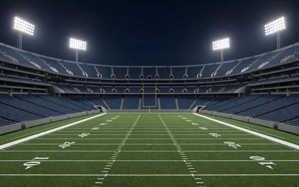 American football stadium at night under bright floodlights