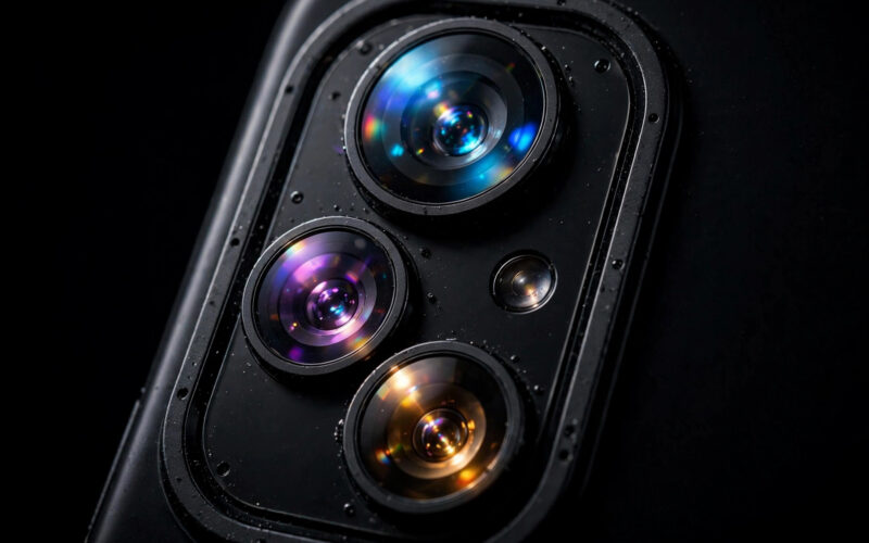 A close-up of a smartphone camera module.