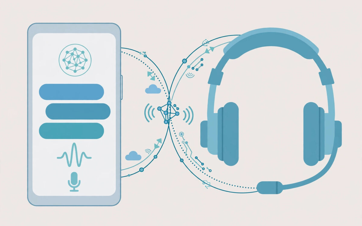 Illustration of an AI phone assistant handing a call over to a human operator