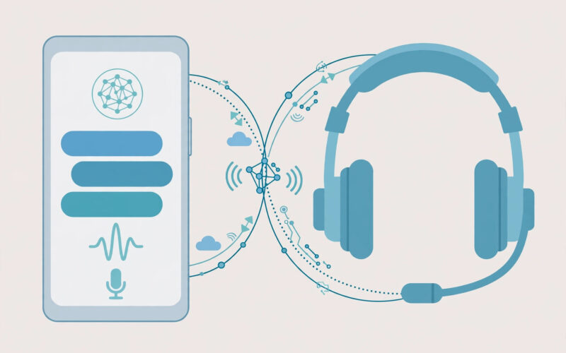 Illustration of an AI phone assistant handing a call over to a human operator
