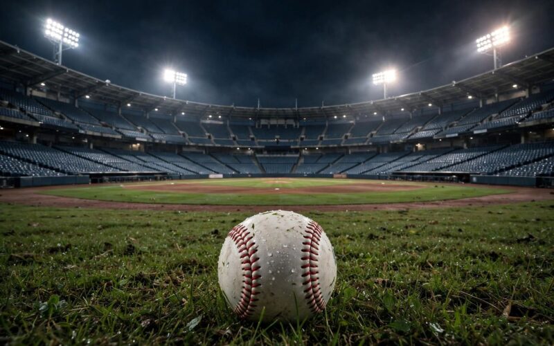 Baseball stadium filled with fans during a night game under bright lights