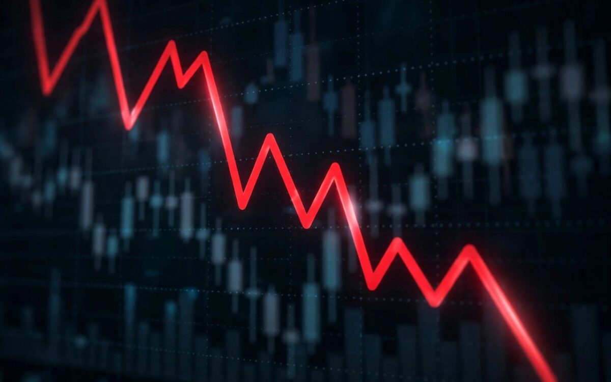Stock market trading screen showing red downward chart line