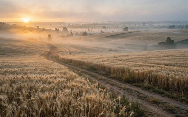 Military vehicles moving through Ukrainian countryside at dawn during counteroffensive