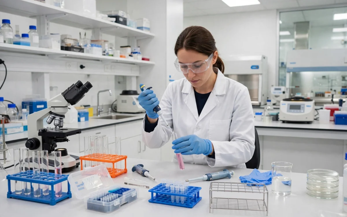 Scientist working in a biomedical research laboratory