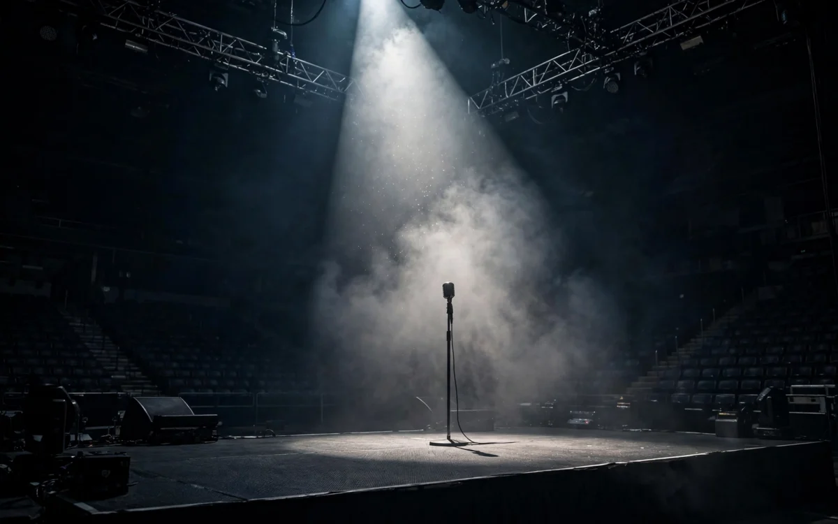 Concert stage with spotlight amid abuse allegations against Rick Ross
