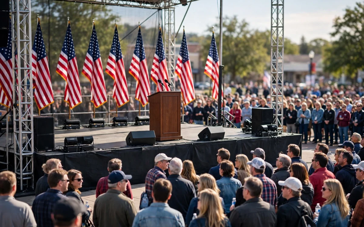 Campaign rally stage amid reports of Trump-Donalds distance