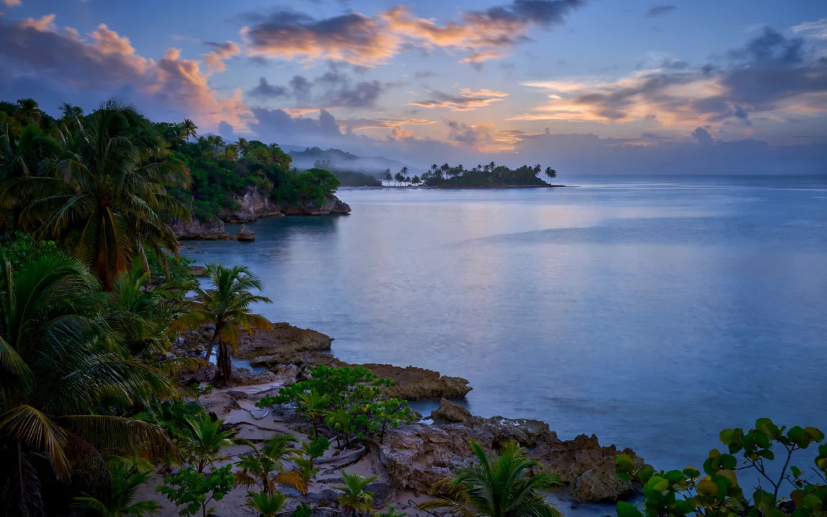 Caribbean coastline of St. Vincent and the Grenadines at dusk