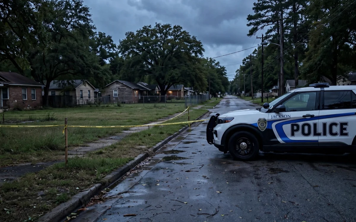 Police investigation scene in Jackson, Mississippi
