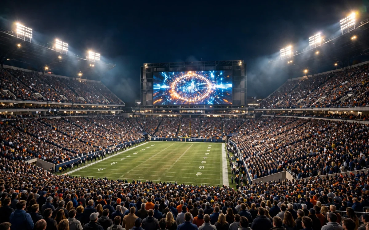 Packed college football stadium at night