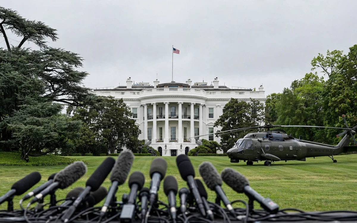 White House with press microphones