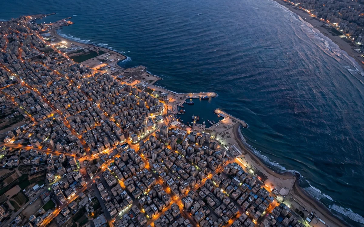 Aerial view of Gaza coastline at dusk