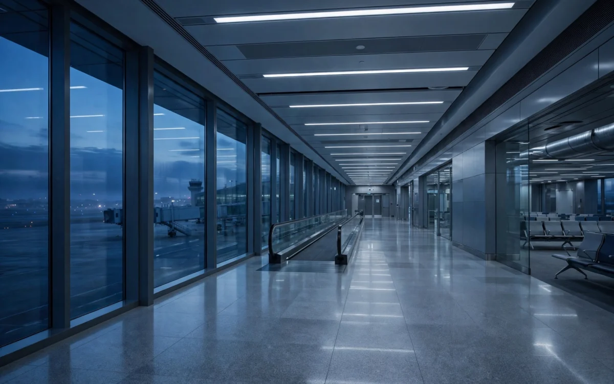 Empty airport terminal corridor