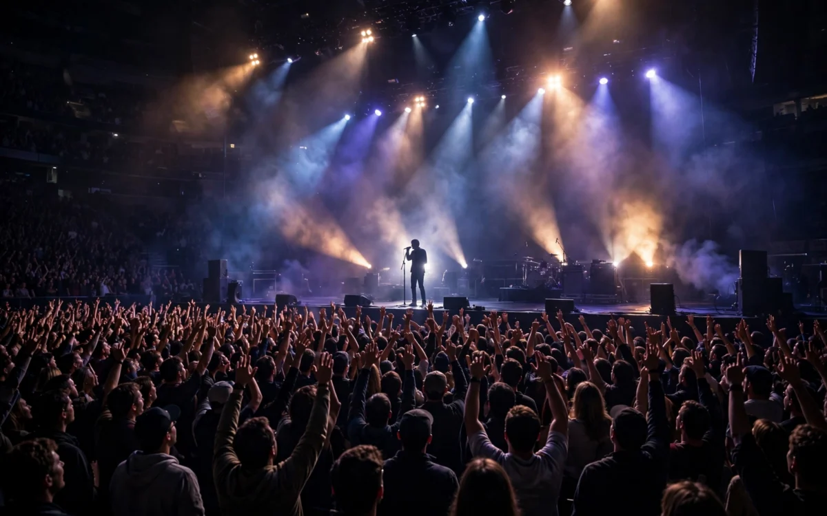 A packed concert arena during a live music tour