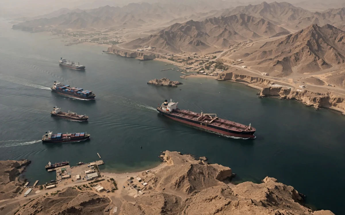 Cargo ships passing through the Strait of Hormuz
