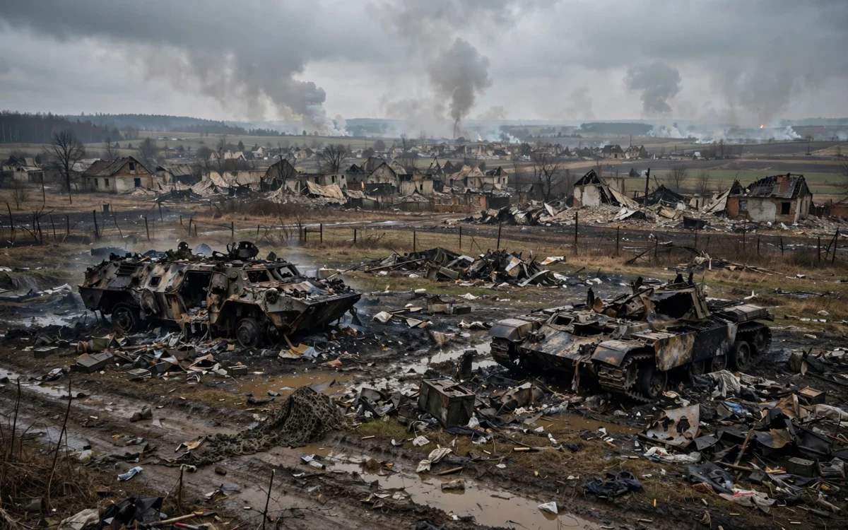 Battlefield landscape in the Lyman sector of eastern Ukraine