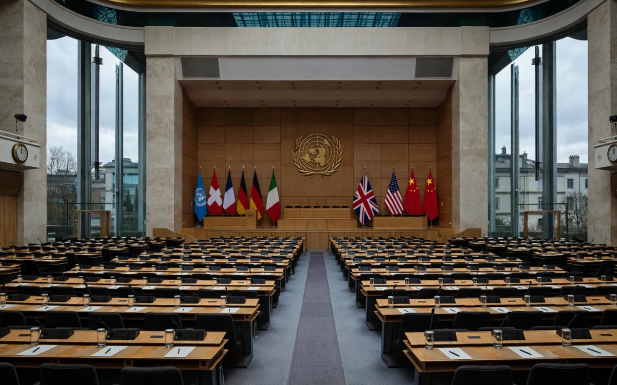 UN conference room in Geneva where AI weapons talks were held