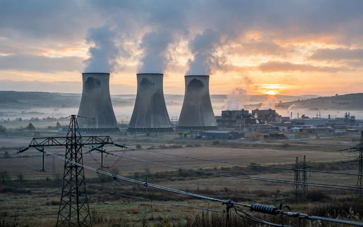 Coal-fired power plant cooling towers operating under India's emergency power order