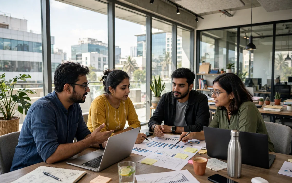Founders at work in an Indian startup office