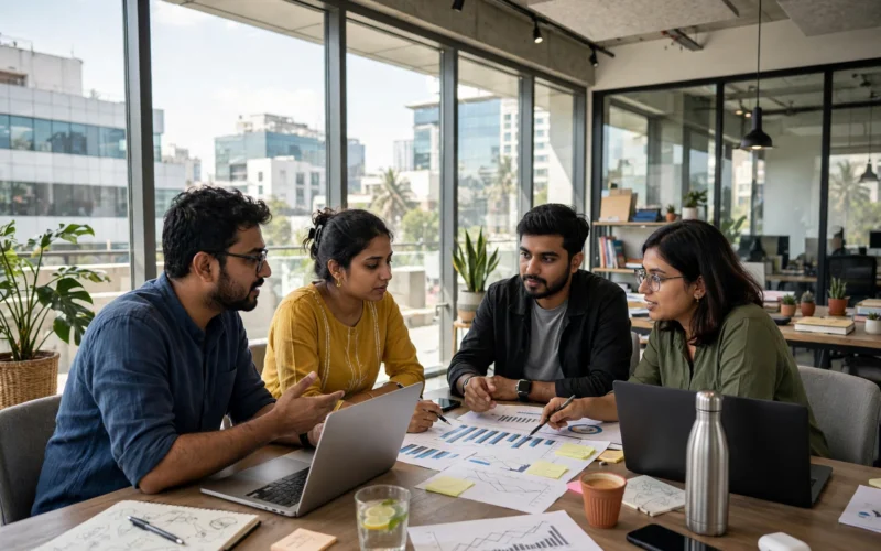 Founders at work in an Indian startup office