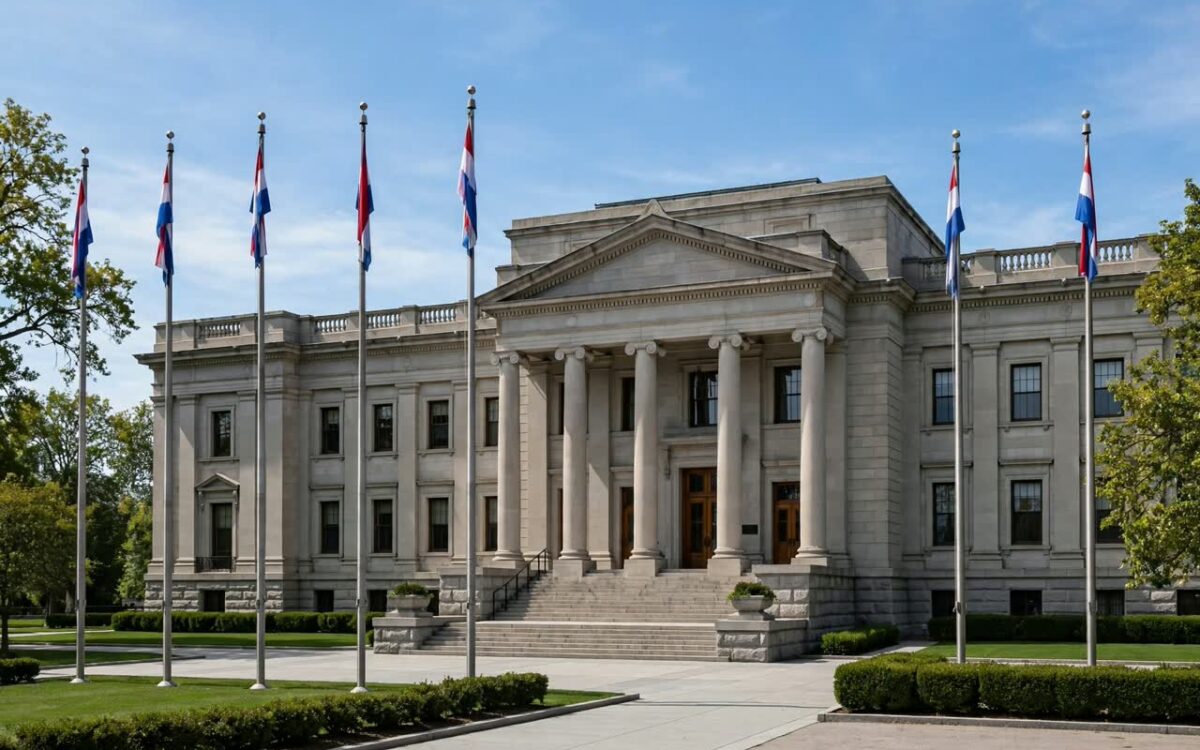 Legislative assembly building exterior in daylight