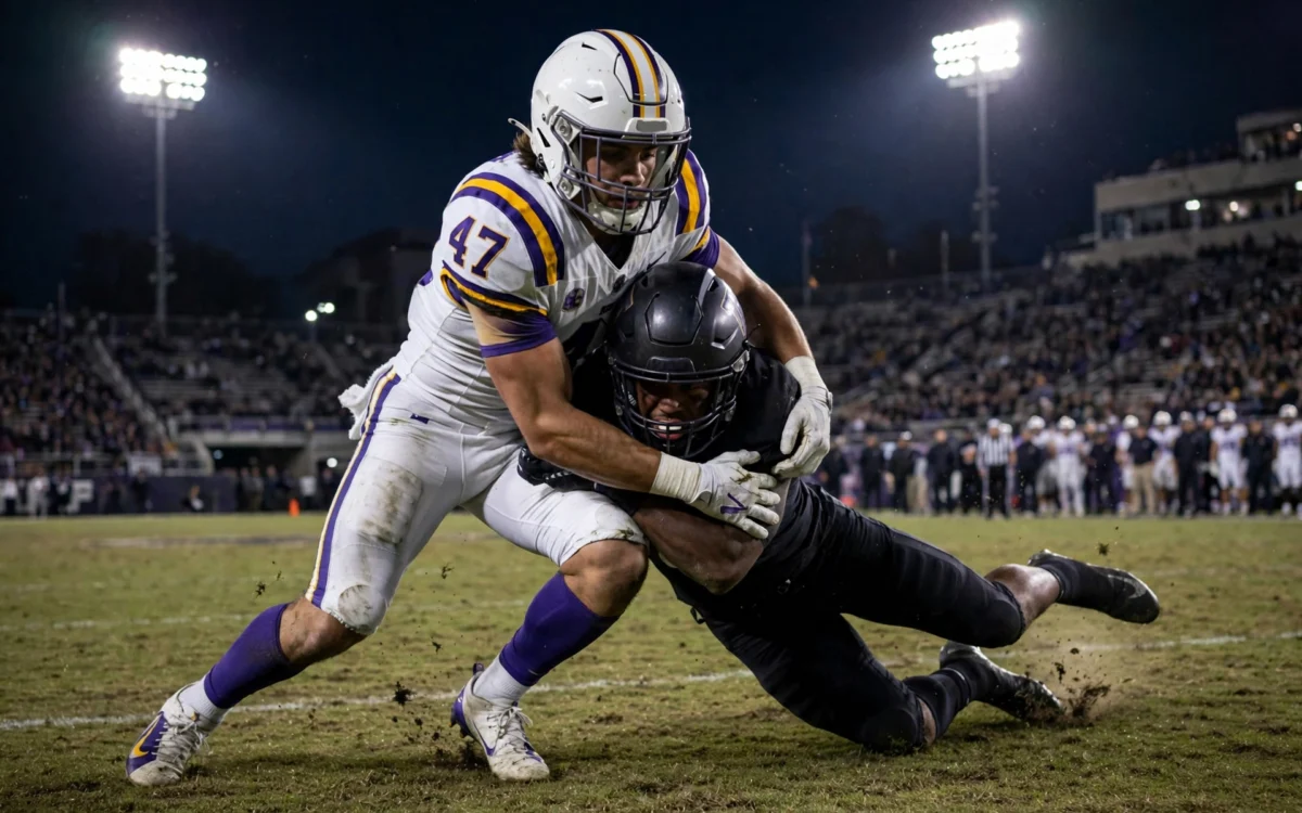 LSU linebacker tackling during the Tigers' 35-6 win over Texas A&M