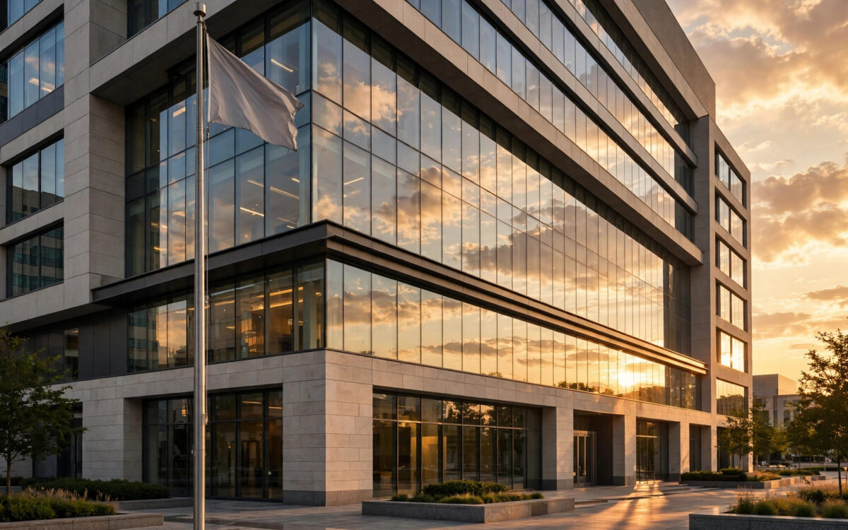 Reserve Bank of Australia building facade at golden hour ahead of rate decision