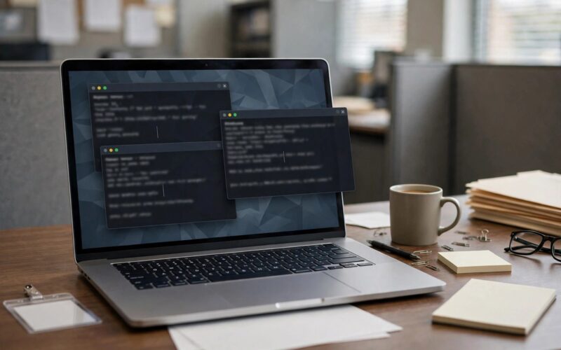 Laptop with Linux desktop on a government office desk