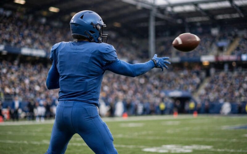 American football quarterback throwing a pass