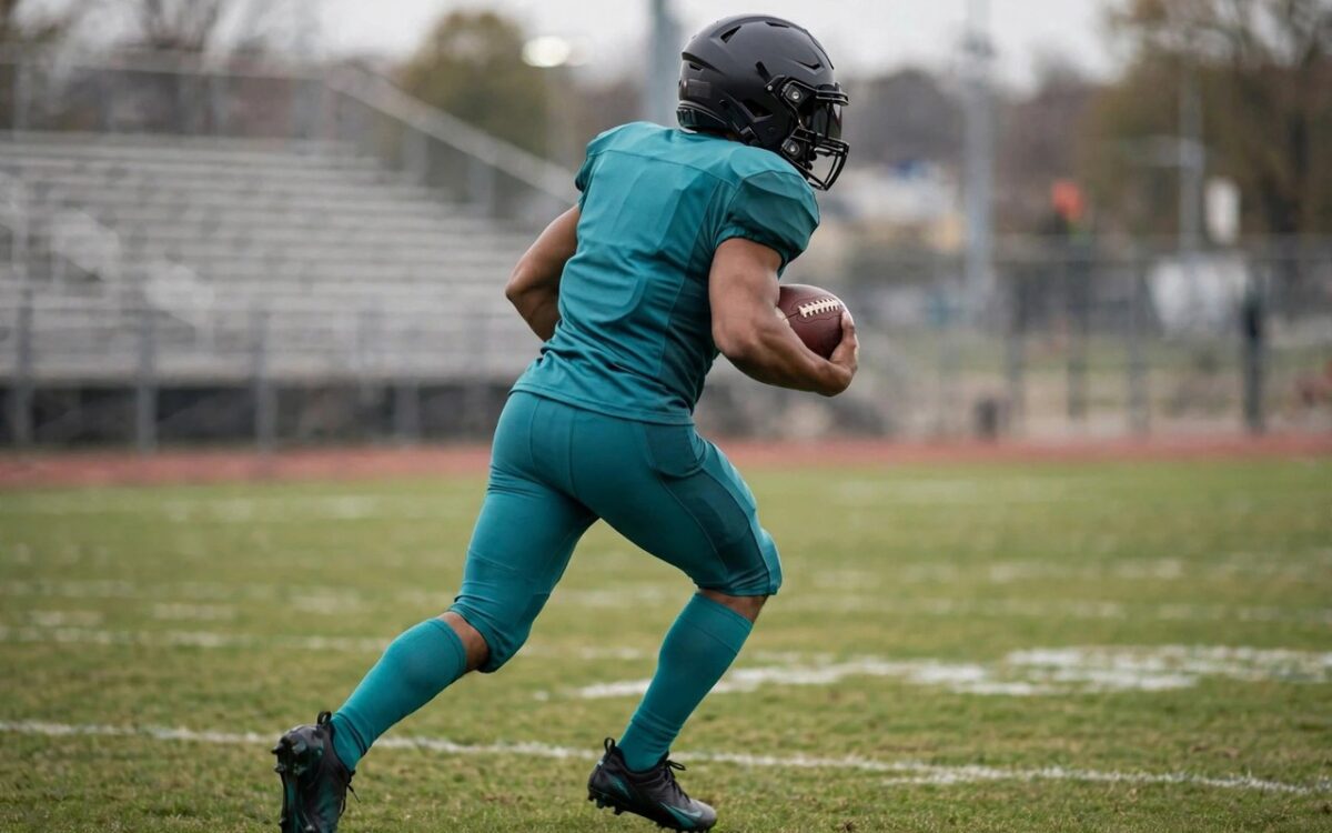 American football running back carrying the ball