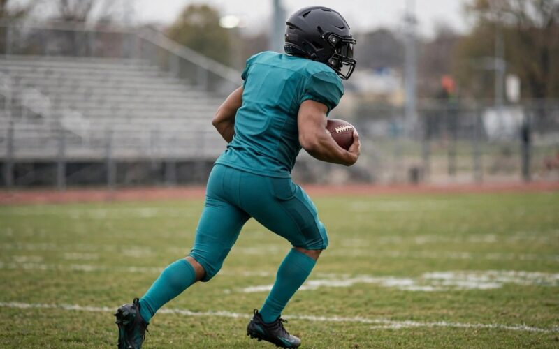 American football running back carrying the ball