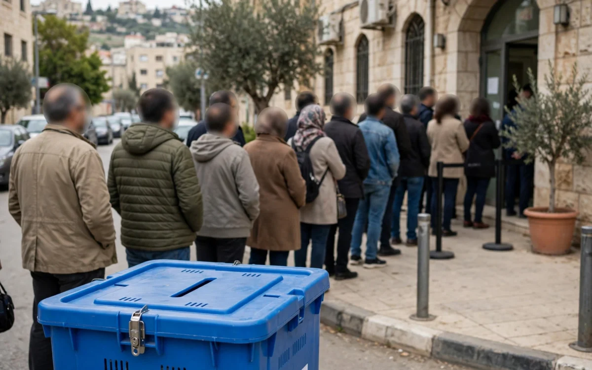 Voters queuing outside a Palestinian polling station