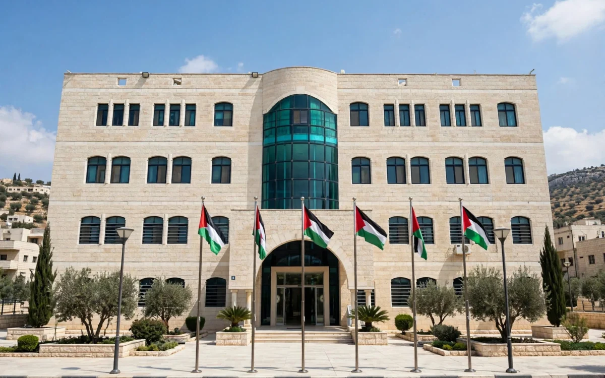 Exterior of a government office building in Ramallah, Palestinian territory.