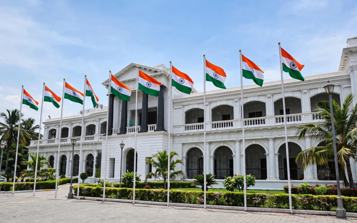 Facade of the Tamil Nadu state secretariat building in Chennai.