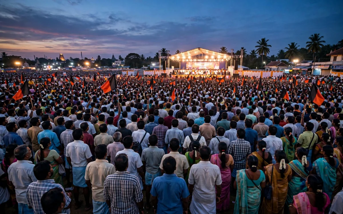 Crowd gathered at a political rally in Tamil Nadu